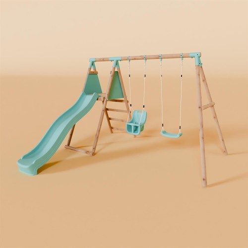 Double wooden swing set with - double,